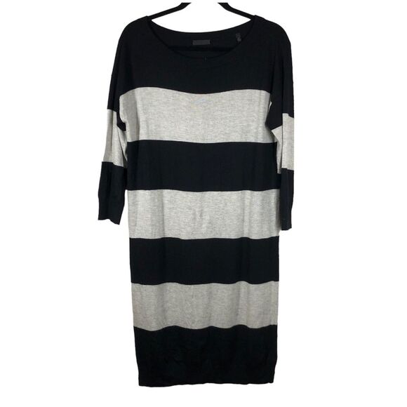 ATM Anthony Thomas Melillo Gray Black Rugby Stripe Knit Dress Size Small - Picture 1 of 7